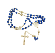 Load image into Gallery viewer, Antique 1st Communion Rosary, Art Nouveau, Art Glass Beads, Five Decade, Silver Our Father Beads, Circa 1890, 42 cm