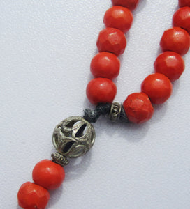 Bavarian Coral Rosary Antique Silver And Coral 'Beidermeier' Rosary, Stunning Condition, 5 Decade, 48 cm Long, Circa 1840