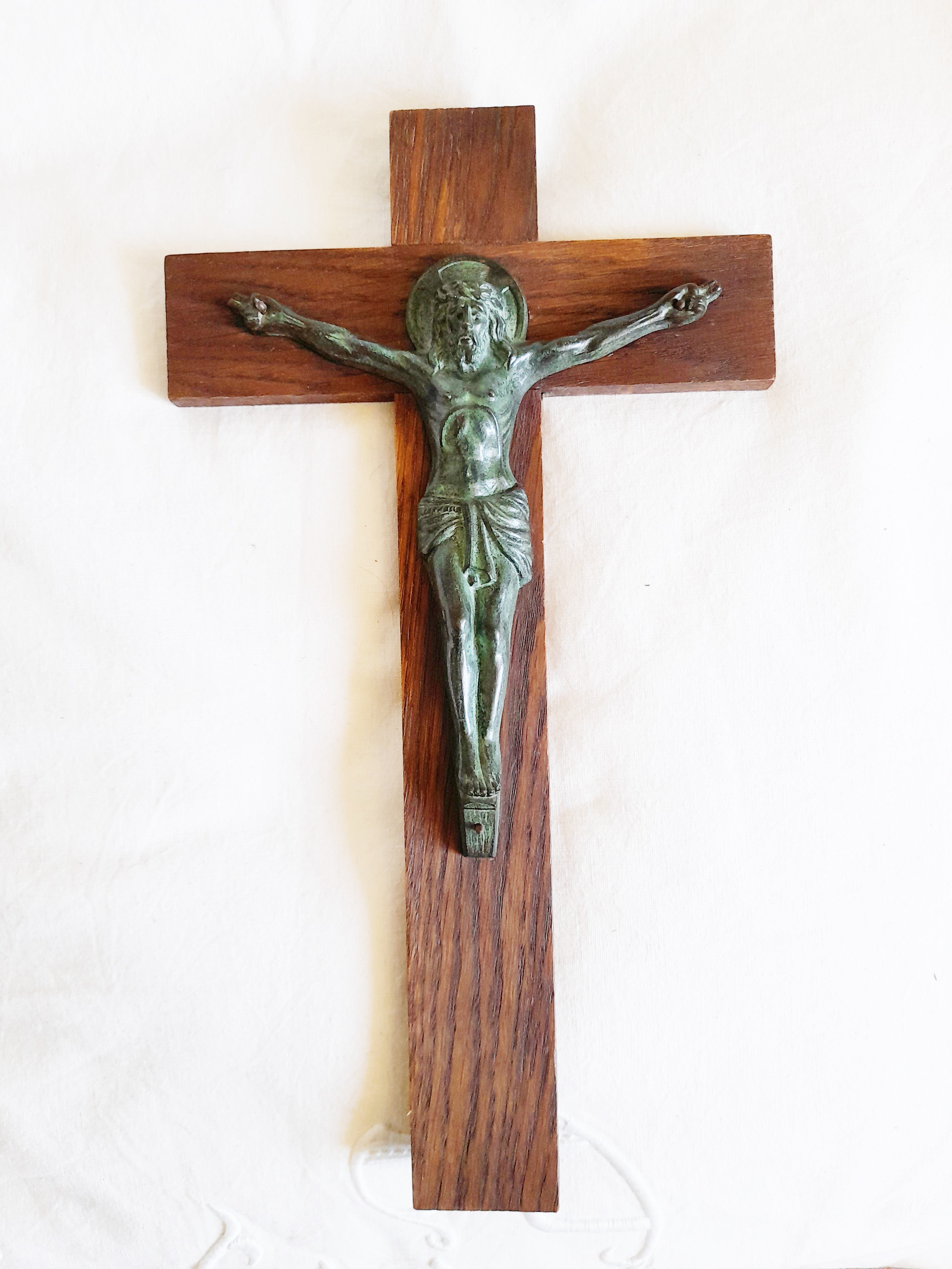 Antique Chapel Cross with Bronze Corpus Christi and Oak Cross, French Circa 1850, Beautiful Condition, 32 x 18 Centimetres