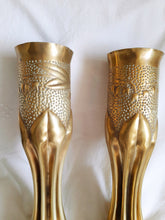 Load image into Gallery viewer, French Trench Art Vases, 75mm Field Gun Shell Vases 1916, Beautifully Worked Fluted Design, Fired During Battle of Verdun