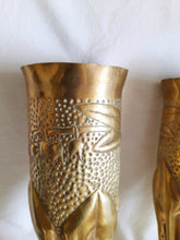 Load image into Gallery viewer, French Trench Art Vases, 75mm Field Gun Shell Vases 1916, Beautifully Worked Fluted Design, Fired During Battle of Verdun