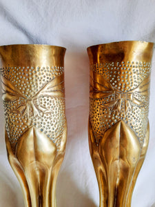 French Trench Art Vases, 75mm Field Gun Shell Vases 1916, Beautifully Worked Fluted Design, Fired During Battle of Verdun