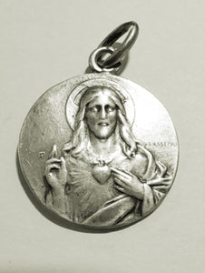SOLD Sacred Heart Medal with Our Lady of Mount Carmel, Design by Ludovic Penin of Lyons France circa 1850