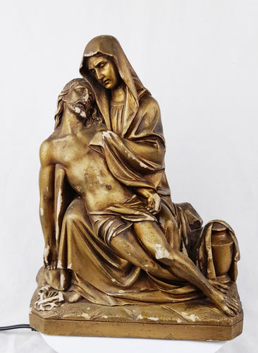 SOLD La Pieta Statue in Gilded Plaster after Michelangelo by François-Dominique Monna of Toulouse Circa 1890 28x20x14 Centimetres