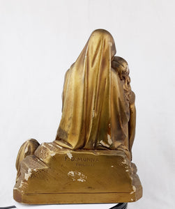 SOLD La Pieta Statue in Gilded Plaster after Michelangelo by François-Dominique Monna of Toulouse Circa 1890 28x20x14 Centimetres