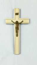 Load image into Gallery viewer, Antique Chapel Cross, Oak Cross Faced With French Ivory, Sandalwood Inlay, Cast Bronze Corpus Christi, Circa 1900