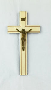 Antique Chapel Cross, Oak Cross Faced With French Ivory, Sandalwood Inlay, Cast Bronze Corpus Christi, Circa 1900