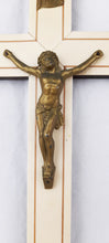 Load image into Gallery viewer, Antique Chapel Cross, Oak Cross Faced With French Ivory, Sandalwood Inlay, Cast Bronze Corpus Christi, Circa 1900