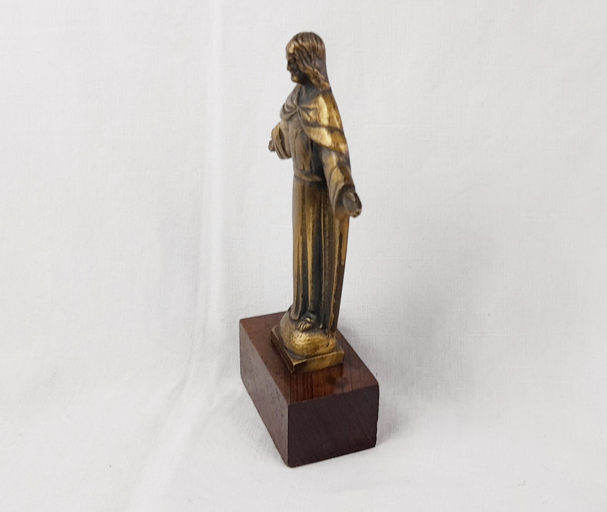 Art Deco Jesus Christ Bronze by Maria Caullet Nantard, Oak Base, c. 1925