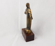 Load image into Gallery viewer, Art Deco Bronze Of Jesus Christ By Maria Caullet Nantard, 6.25 by 4.75 Inches Circa 1925 Solid Bronze On Oak Base