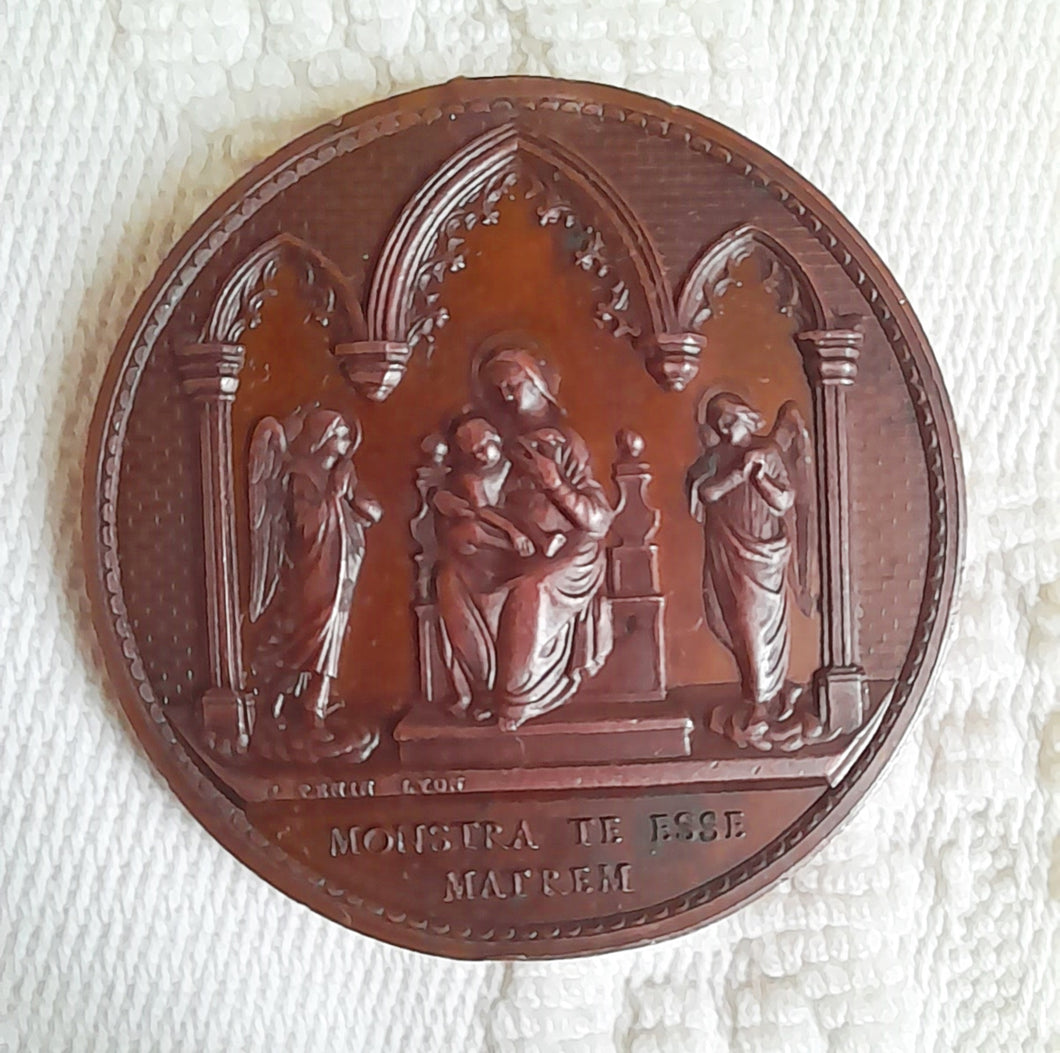 Christian Communion Medal By Ludovic Penin of Lyons, Very Rare, The Virgin Mary Mother of Children 1855