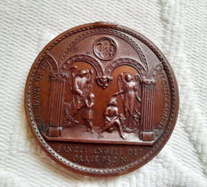Christian Communion Medal By Ludovic Penin of Lyons, Very Rare, The Virgin Mary Mother of Children 1855
