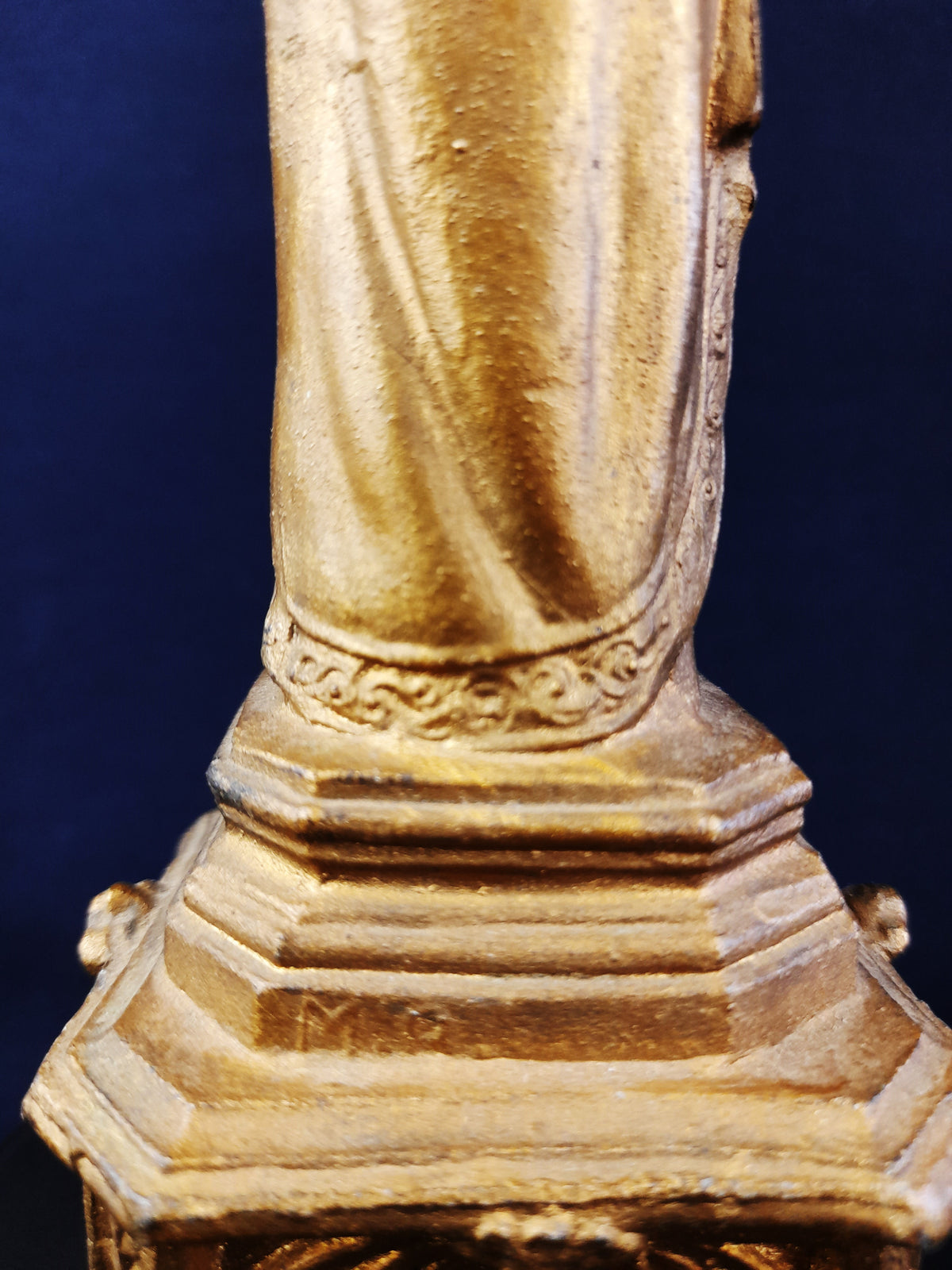 Antigua estatua francesa del Sagrado Corazón de María, peltre dorado, 21 cm, c. 1860