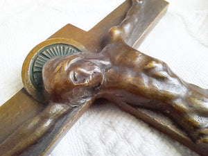Art Deco Bronze Wall Crucifix By J. HARTMANN German Sculptor 1920s, Solid Bronze Corpus Christi And Cross