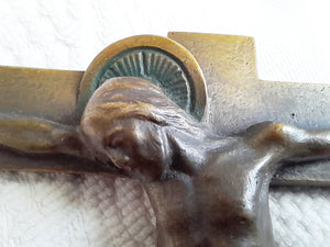 Art Deco Bronze Wall Crucifix By J. HARTMANN German Sculptor 1920s, Solid Bronze Corpus Christi And Cross