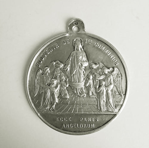 Antique 1st Communion Medal in Solid Silver, 3.5 Centimetres Diameter, Dated 1867, Ships with 22
