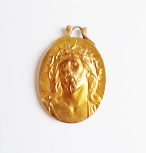 SOLD Antique Pendant Medal of Christ , Ecco Homo, 22 carat Rolled Gold, French by FIX, Circa 1910, 1.8x1.5 cm, 1.6 grams