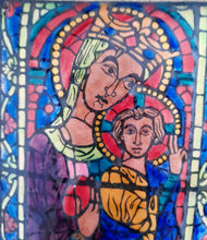 Load image into Gallery viewer, Limoges Enamel Of The Virgin Mary With Jesus by Marguerite Sornin, Detail From Stained Glass Windows At Bourges Cathedral