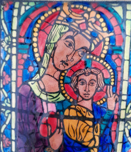 Limoges Enamel Of The Virgin Mary With Jesus by Marguerite Sornin, Detail From Stained Glass Windows At Bourges Cathedral
