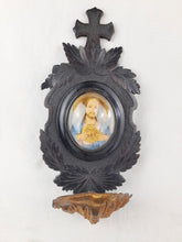 Load image into Gallery viewer, SOLD Antique Holy Water Font, Rare Example, French, Sacred Heart of Jesus Centre on Carved Ebony, Napoleon III Circa 1860
