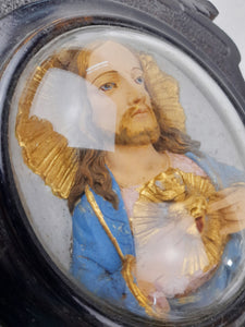 SOLD Antique Holy Water Font, Rare Example, French, Sacred Heart of Jesus Centre on Carved Ebony, Napoleon III Circa 1860
