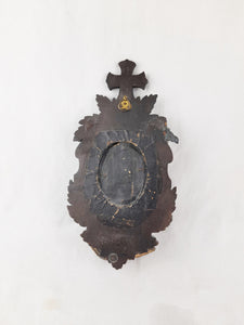 SOLD Antique Holy Water Font, Rare Example, French, Sacred Heart of Jesus Centre on Carved Ebony, Napoleon III Circa 1860