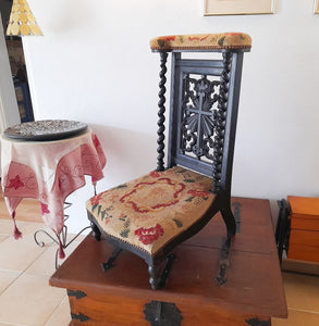 SOLD Antique Prayer Chair, French Prie Dieu, Napoleon III Era Circa 1860, Rare Original Hand Woven Tapestry, Excellent Antique Condition
