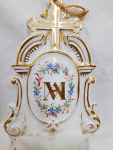 Load image into Gallery viewer, SOLD Holy Water Font, Beautiful Antique Porcelain Of Paris, Late 19th Century, Perfect Condition, Marian Symbol With Painted Flowers, 24 cm