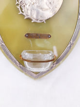 Load image into Gallery viewer, SOLD Stunning Holy Water Font, Silver With Gold Wash Plaque, Silver Surround Set Onto Green Onyx By Louis Octave Mattei, Crystal Font c 1895