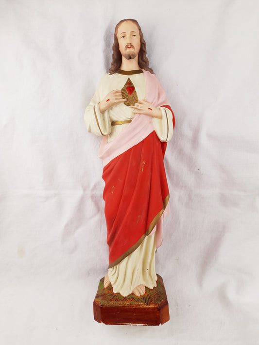 Heiligstes Herz Jesu Statue, um 1860, Sacré Coeur de Jésus, 46 cm hoch, wunderschön detailliert