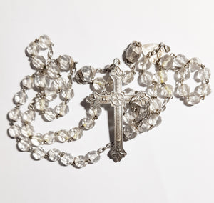 Art Deco Rosary, Solid Silver Cross, Links and Chain, Hand Made, Rock Crystal Beads, Hallmarked, Circa 1925