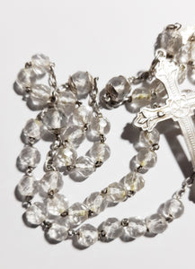 Art Deco Rosary, Solid Silver Cross, Links and Chain, Hand Made, Rock Crystal Beads, Hallmarked, Circa 1925