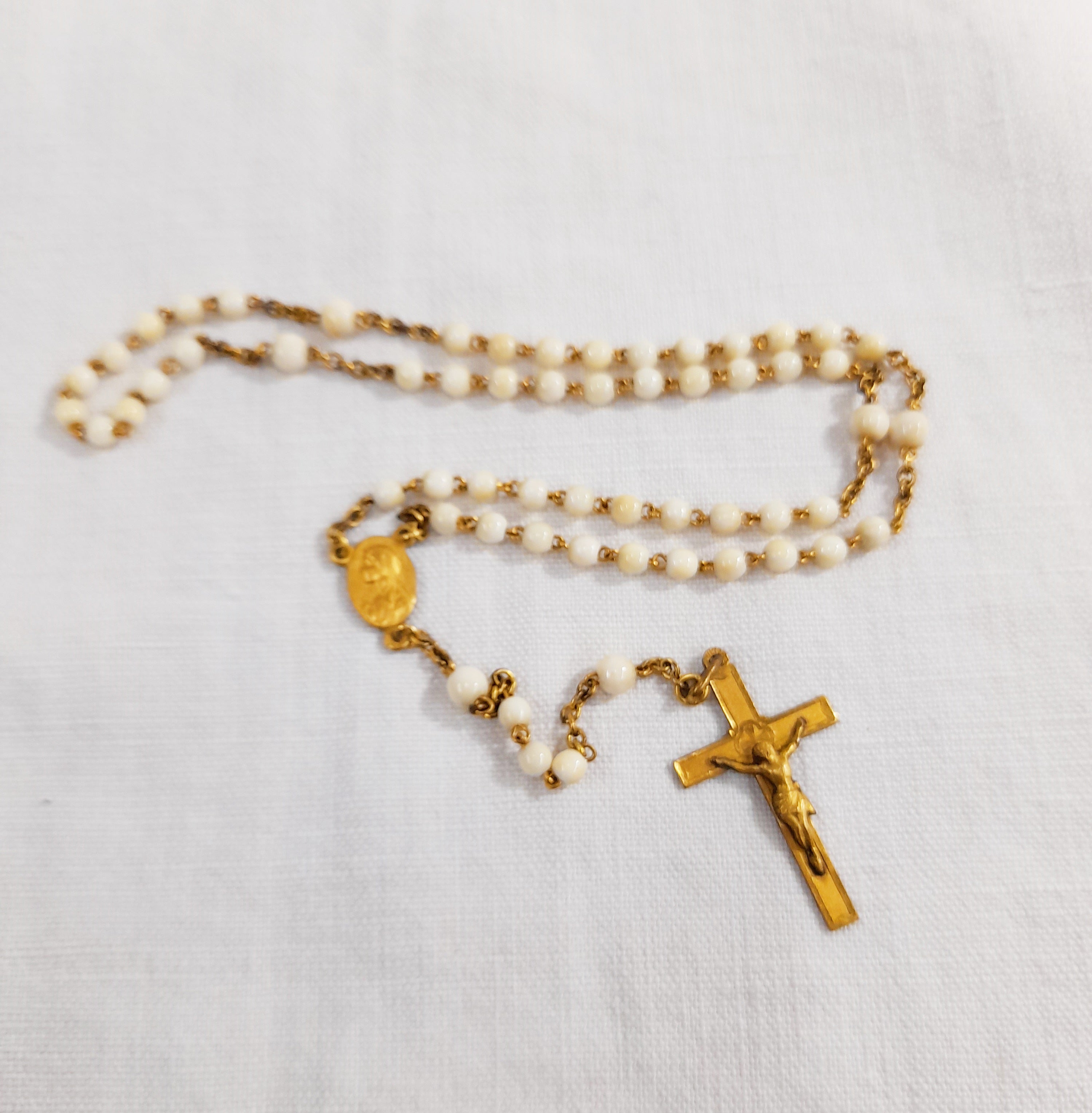 Antique Catholic Rosary, French Rosary, Hand Set Fine Bone
