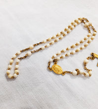 Load image into Gallery viewer, Antique Catholic Rosary, French Rosary, Hand Set Fine Bone Beads, Gold Plated Link Medal Cross and Chain, Circa 1930