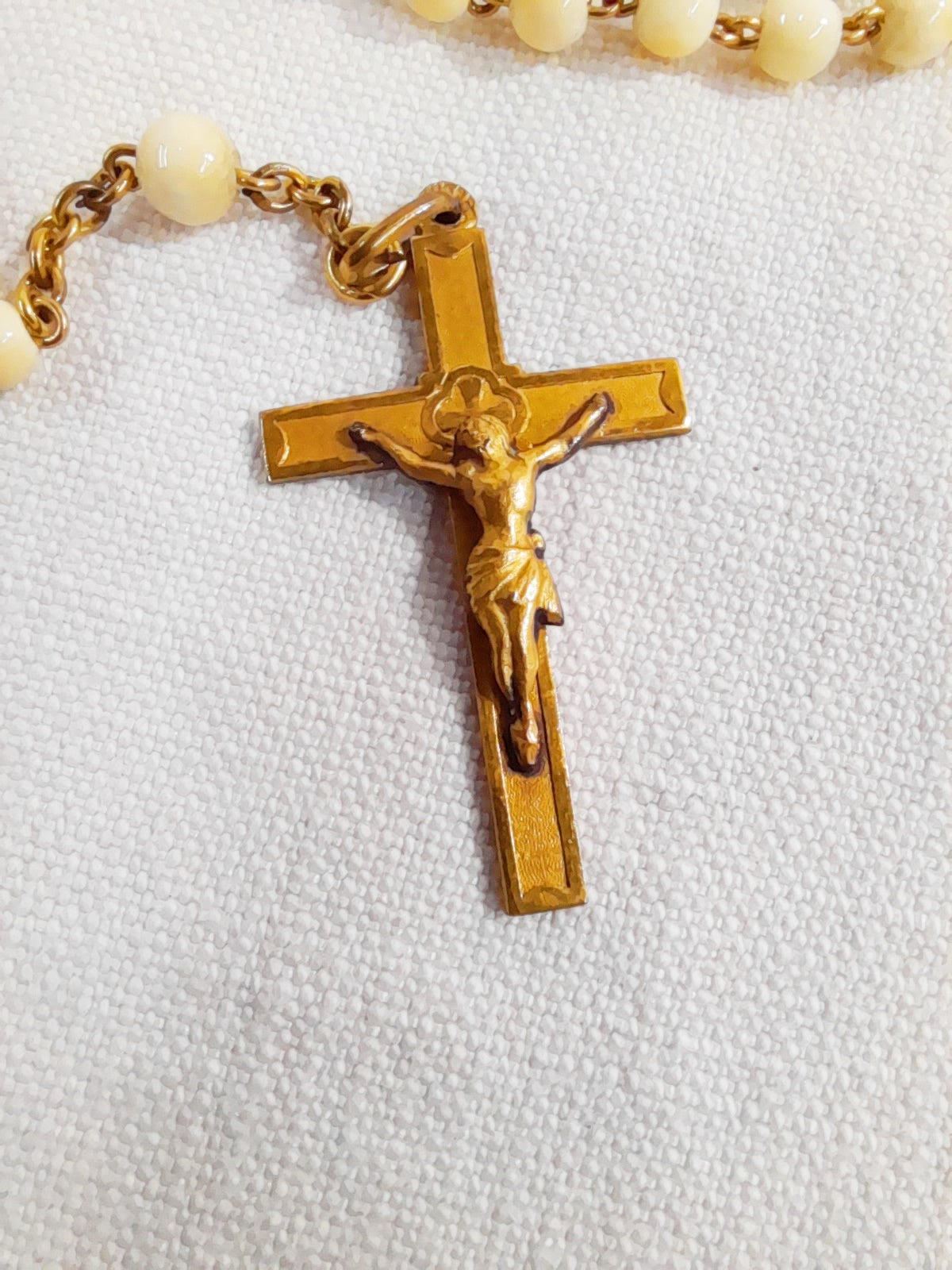 Antique Catholic Rosary, French Rosary, Hand Set Fine Bone Beads