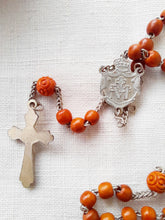 Load image into Gallery viewer, Antique Corozo Rosary, Late 19th Century, Carved Tauga Nut Beads and Case, Link Heart and Cross in Silver