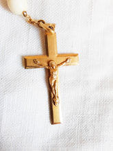 Load image into Gallery viewer, SOLD Antique Catholic Rosary, French Rosary, Hand Set Fine Bone Beads, Gold Plated Link Medal Cross and Chain, Circa 1930