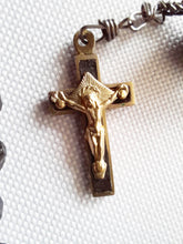 Load image into Gallery viewer, SOLD Antique Nun&#39;s Rosary, Steel Chain and Link Medal With Bronze and Ebony Cross, Hematite Beads, Early 19th Century