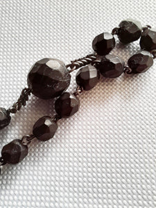 SOLD Antique Nun's Rosary, Steel Chain and Link Medal With Bronze and Ebony Cross, Hematite Beads, Early 19th Century