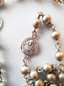 SOLD Antique Silver Rosary, With Large Silver Pilgrimage Medal, Hallmarked 925 silver, Late 19th Century, Perfect Condition