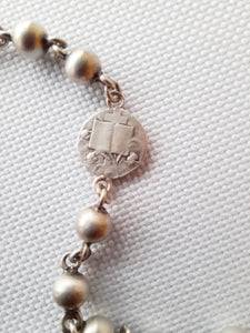 SOLD Antique Silver Rosary, With Large Silver Pilgrimage Medal, Hallmarked 925 silver, Late 19th Century, Perfect Condition