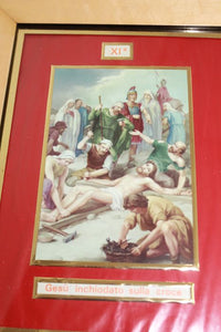 15 Stations Of The Cross, Complete Framed Set of Lithographs by Guiseppi Vincentini, Each Frame 30x23 Centimetres