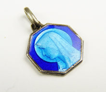 Load image into Gallery viewer, Christian Enamel Medal Of The Virgin Mary, Lourdes Souvenir, Stirling Silver Circa 1900