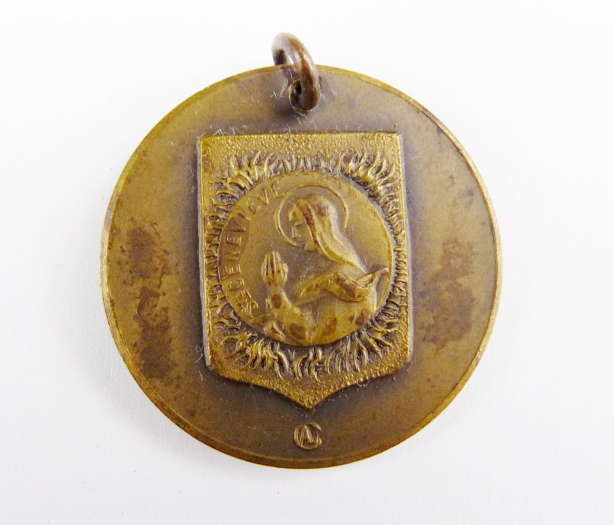 Medaglia bronzea di Santa Genevievole di Abbé Auguste Corbierre, 2,8 cm, c. 1920
