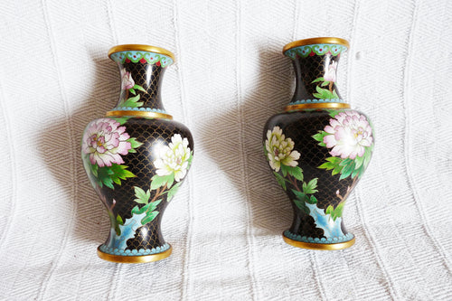 Pair of Chinese Cloisonne Vases, Finest Quality, 21 x 11 Centimetres Purchased In China 1950