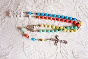 Christian Rosary, French, Multi Coloured Glass Beads 5 Decade