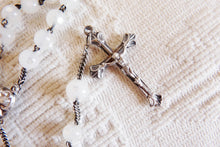 Load image into Gallery viewer, SOLD Antique Catholic Rosary, Hand Carved Anandalite Beads, Silver Chain, Puffed Link Medal and Cross With J M, Circa 1880