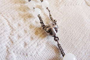 SOLD Antique Catholic Rosary, Hand Carved Anandalite Beads, Silver Chain, Puffed Link Medal and Cross With J M, Circa 1880