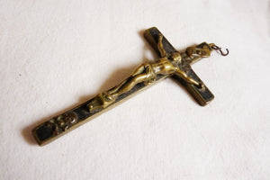 SOLD Antique Golgotha Cross Crucifix Handmade With Bronze Corpus Christi, Straight Grained Ebony Mid-Late 18th Century, 11 cm by 5.5 cm