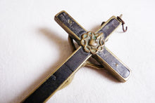 Load image into Gallery viewer, SOLD Antique Golgotha Cross Crucifix Handmade With Bronze Corpus Christi, Straight Grained Ebony Mid-Late 18th Century, 11 cm by 5.5 cm